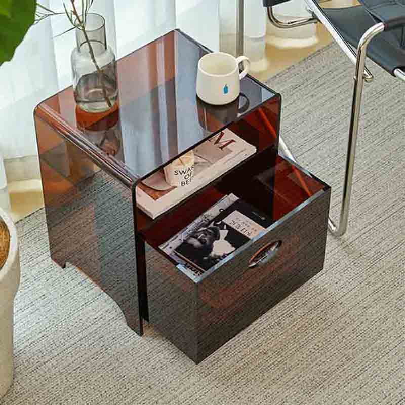 有抽屜咖啡色亞克力床頭柜